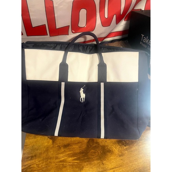 Polo Ralph Lauren Other - Polo Ralph Lauren Men's Duffle Bag Navy White Cotton Luggage Gym Travel Bag
